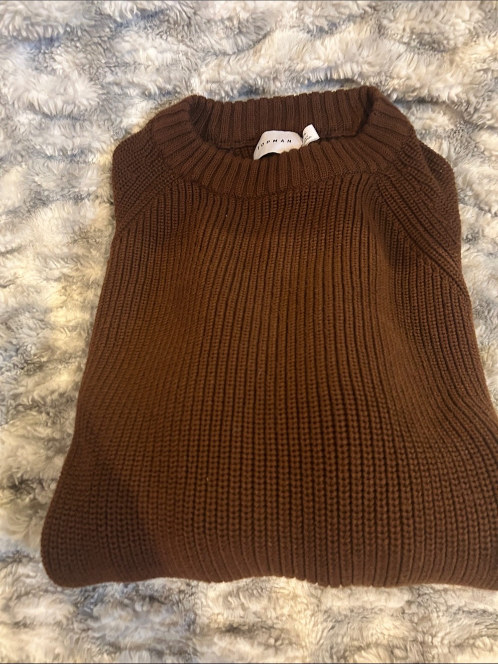 TopMan Chocolate Brown Ribbed Crewneck Sweater XXL